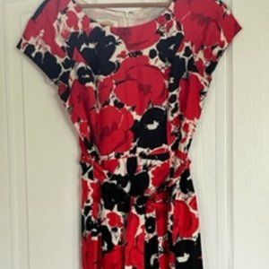Red Floral Belted Dress - Talbots - Size 6